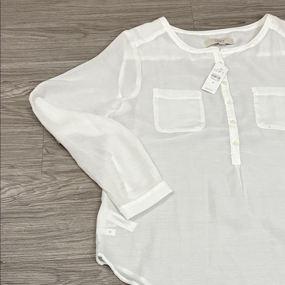 LOFT Ann Taylor Ivory Button-Front Blouse Size M - Picture 5 of 10